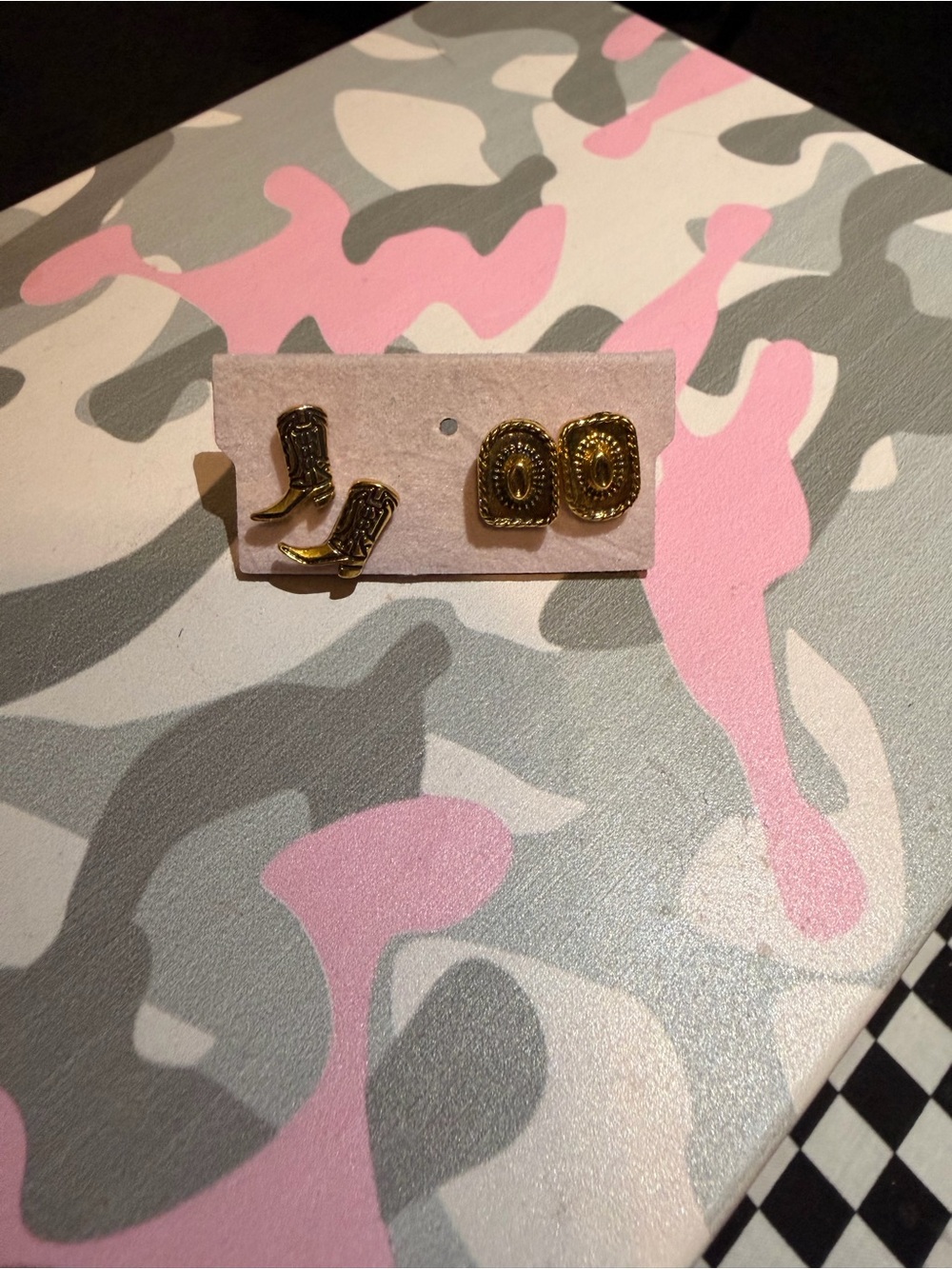 Western-Inspired Gold Cowboy Boot & Hat Stud Earring Set - Women Accessories